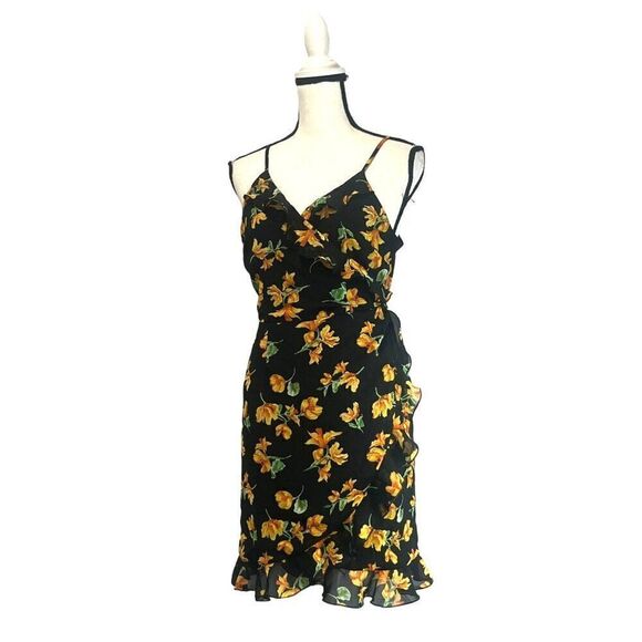 TOPSHOP FLORAL WRAP STRAPPY MINI DRESS IN MULTI, Black/Multi - Picture 12 of 12